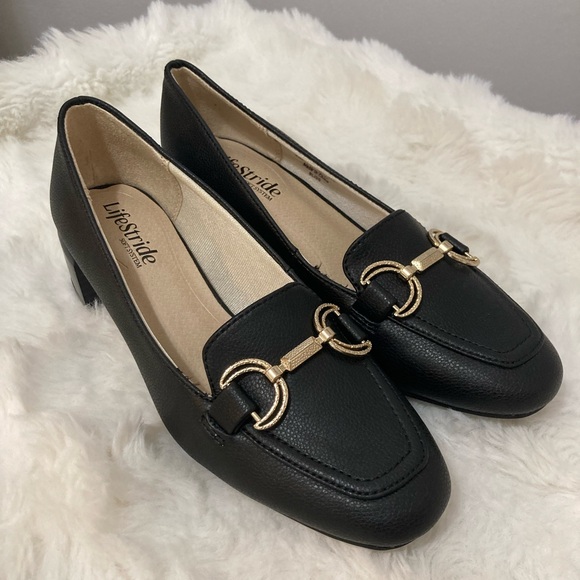 Bliss Black Loafers with Gold Accent 6.5 - Picture 2 of 5